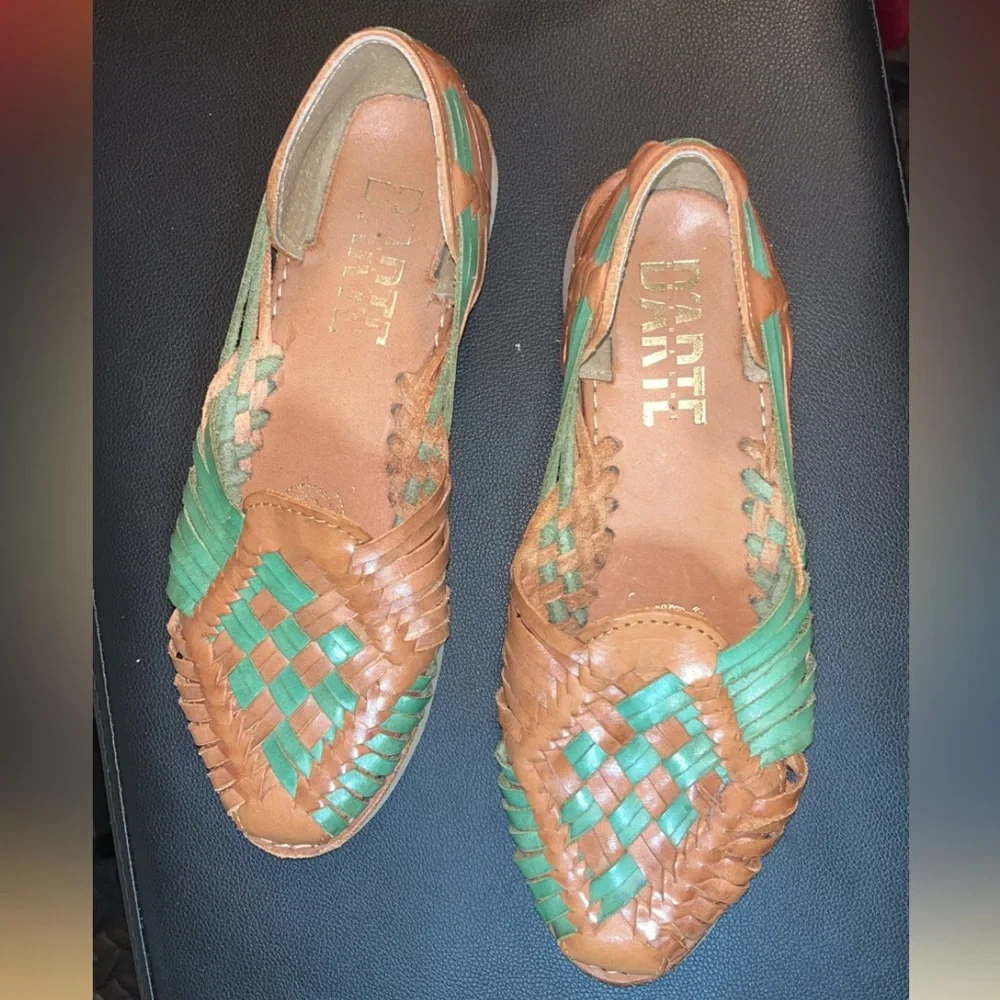 ✨ Tan & Teal Leather Huarache Sandals | Women’s Size 7 | Like New ✨ - Picture 4 of 8